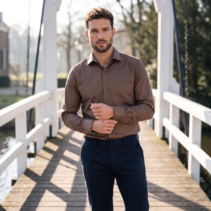 Koop Eterna modern fit 100% katoen easy iron overhemd met lange mouw en borstzakje braun voor slechts  € 79,99 bij Henk ter Horst herenmode