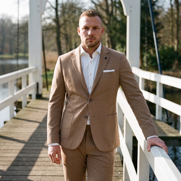 Koop Henk ter Horst Flexx slim-fit 2-delig kostuum met stretch Beige voor slechts  € 209,97 bij Henk ter Horst herenmode