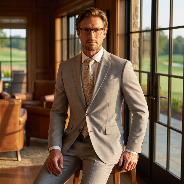 Koop Henk ter Horst 2-delig ruitkostuum met stretch Beige voor slechts  € 299,95 bij Henk ter Horst herenmode