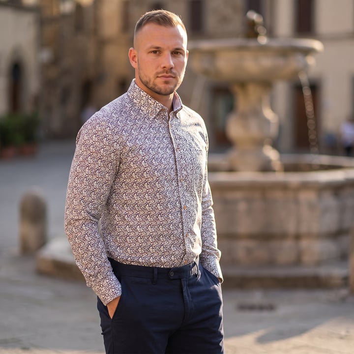 Koop Henk ter Horst 100% katoenen overhemd met lange mouw en aquarel besjes print Lila voor slechts  € 79,95 bij Henk ter Horst herenmode