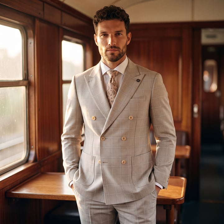 Koop Henk ter Horst Flexx slim-fit beige double-breasted kostuum voor slechts  € 199,95 bij Henk ter Horst herenmode