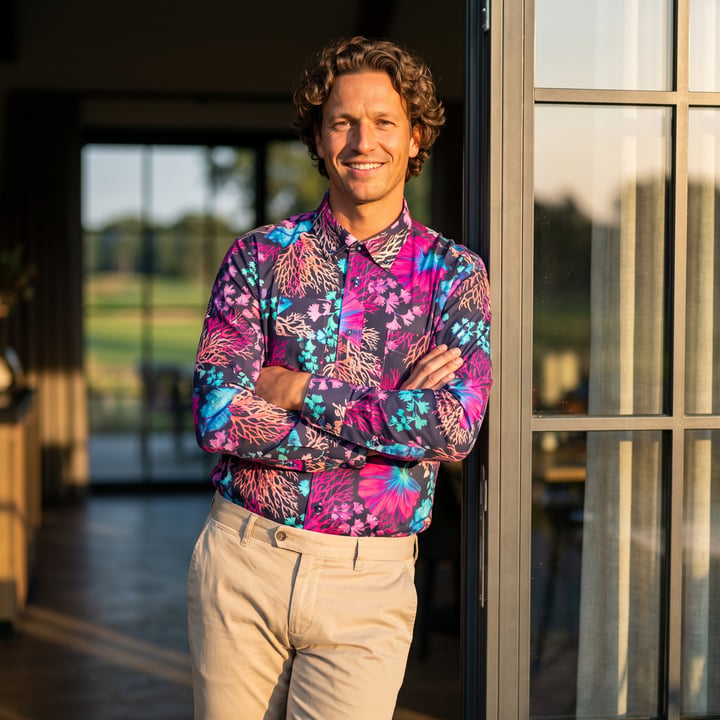 Koop Henk ter Horst 100% katoenen overhemd met lange mouw en betta vis koraal Fuchsia voor slechts  € 79,95 bij Henk ter Horst herenmode