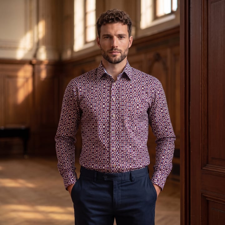 Koop Henk ter Horst 100% katoenen overhemd met lange mouw en diverse grafische vormen Paars voor slechts  € 79,95 bij Henk ter Horst herenmode