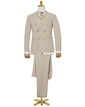 Henk ter Horst 2-delig double breasted herenkostuum subtiel gestreept Beige