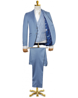 Koop Wilvorst 3-delig trouwkostuum gemêleerd Lichtblauw voor slechts  € 749,95 bij Henk ter Horst herenmode